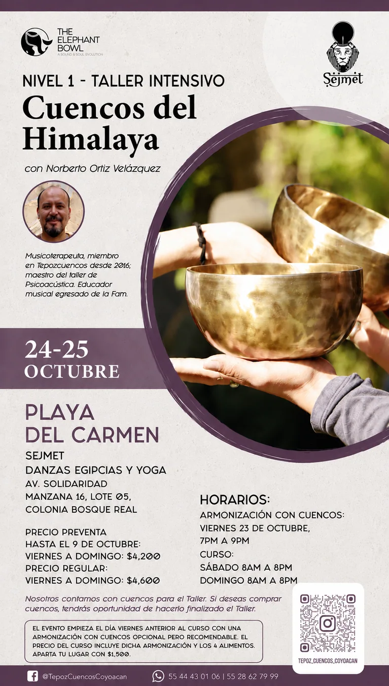 Cartel oficial de Taller Intensivo Nivel 1 - Cuencos del Himalaya en Playa del Carmen