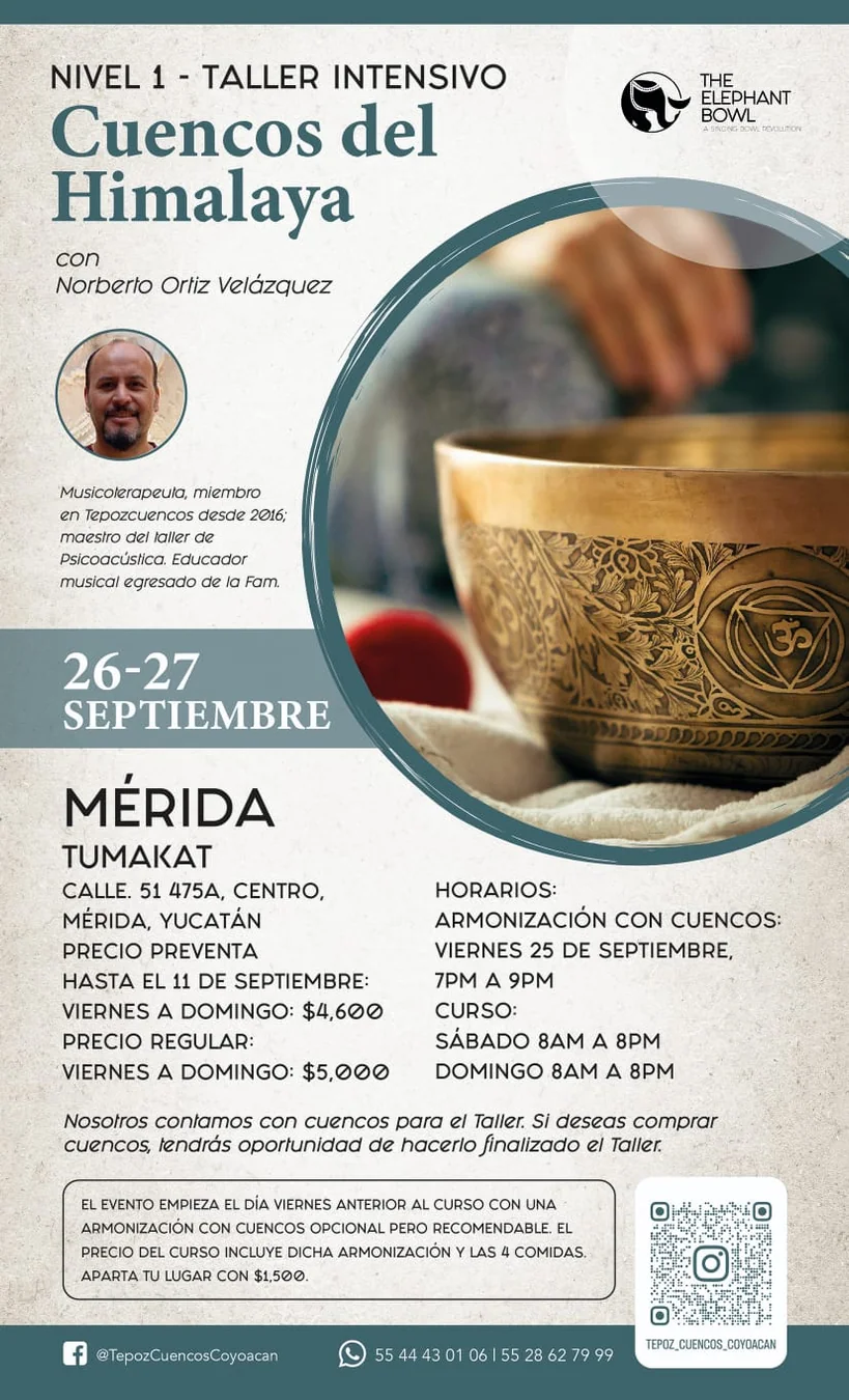 Cartel oficial de Taller Intensivo Nivel 1 - Cuencos del Himalaya en Mérida