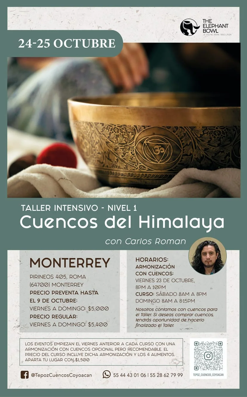 Cartel oficial de Taller Intensivo Nivel 1 - Cuencos del Himalaya en Monterrey