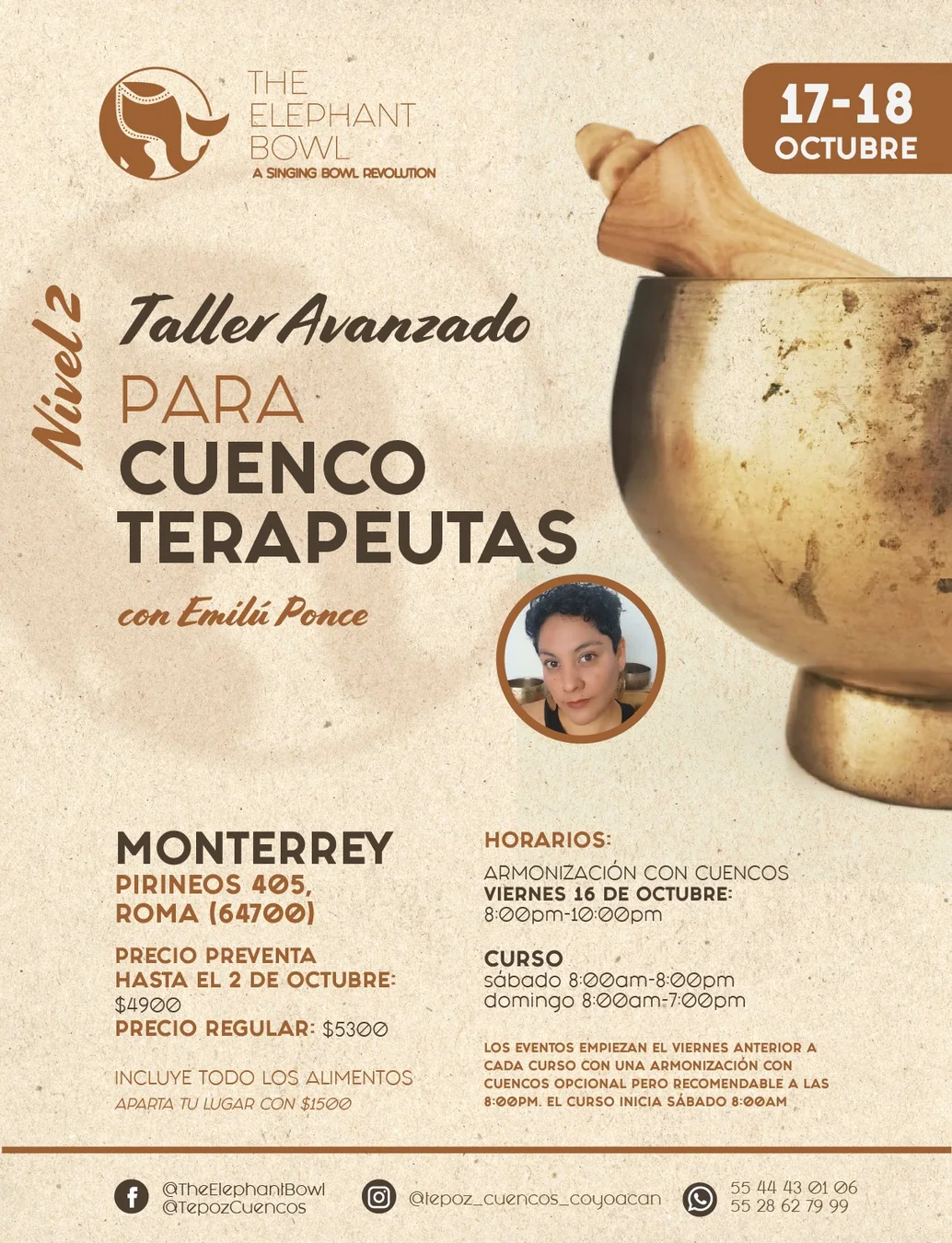 Cartel oficial de Taller Avanzado Nivel 2 para Cuenco Terapeutas